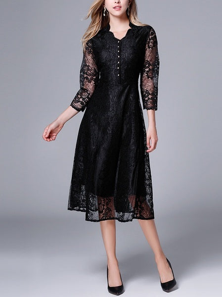 Maureen Black Lace Midi Dress