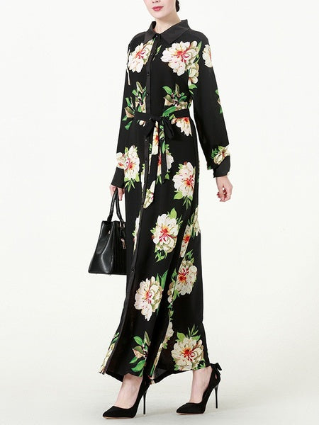 (M-7XL) Kiko Floral Plus Size Abaya Hijab Muslim Long Sleeve Maxi Shirt Dress