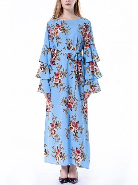 Morgause Floral Tier Bell Sleeve Maxi Dress