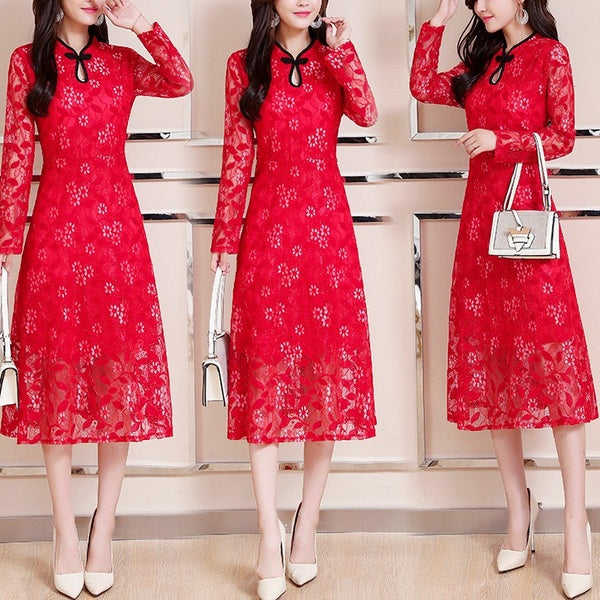 Medhani (Bust 95-120CM) Lace Midi Plus Size Cheongsam Qipao Dress