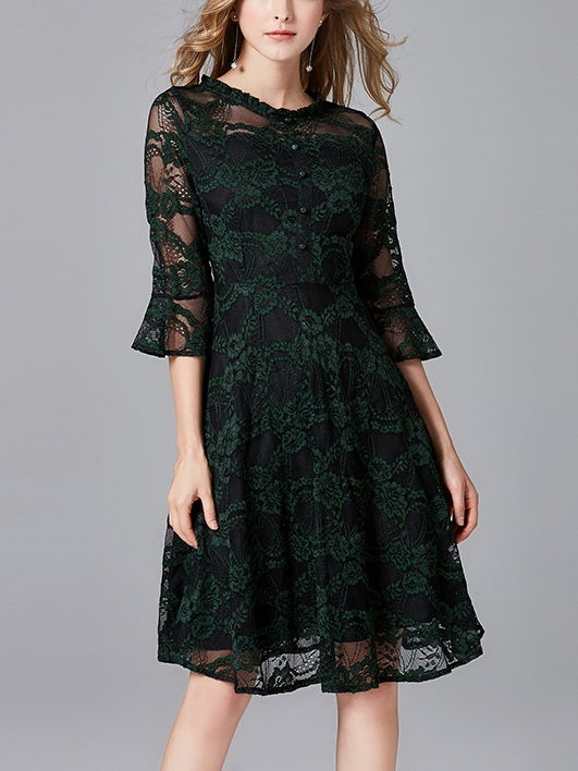 Maeva Green Lace Bell Sleeve Dress