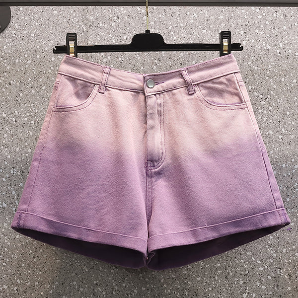 Plus size purple ombre denim shorts