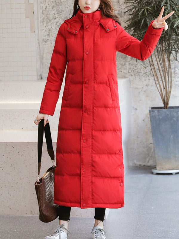 Starla Plus Size Women's Winter Jacket Coat Fur Hoody Padded Over The Knee Long Winter Jacket (Black, Red)