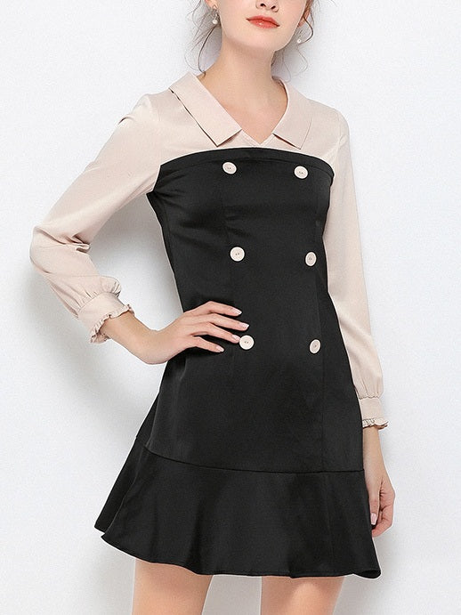 Winnifred Plus Size Chanel-Esque Mermaid Hem Colourblock Long Sleeve Shirt Dress