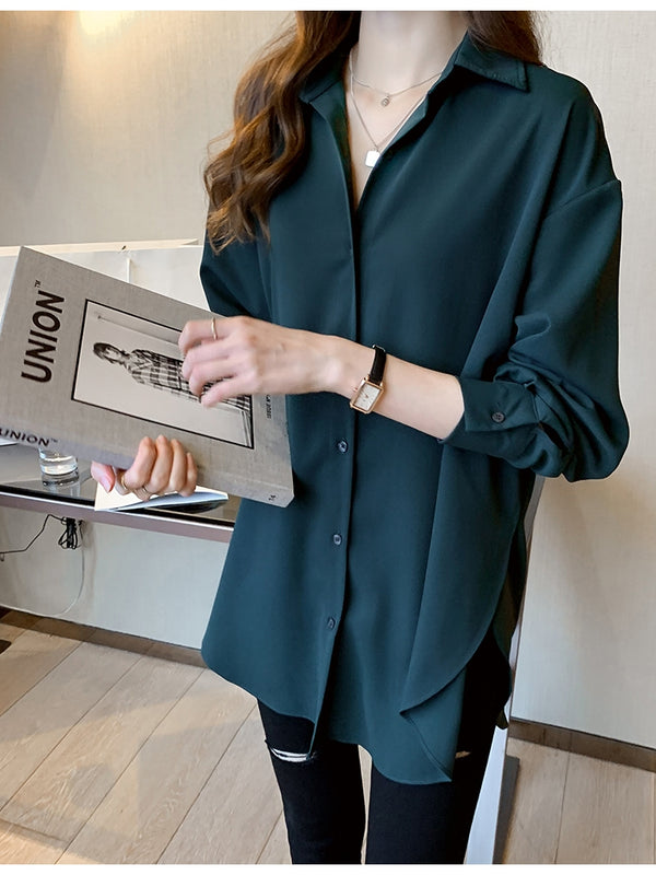 Lenuța Plus Size Chiffon Tunic Long Sleeve Shirt Blouse