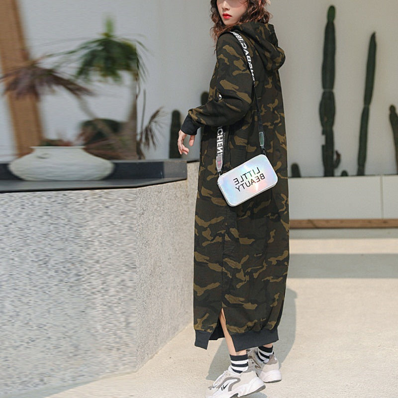 Darrah Plus Size Camouflage Hoodie Long Sleeve Maxi Dress
