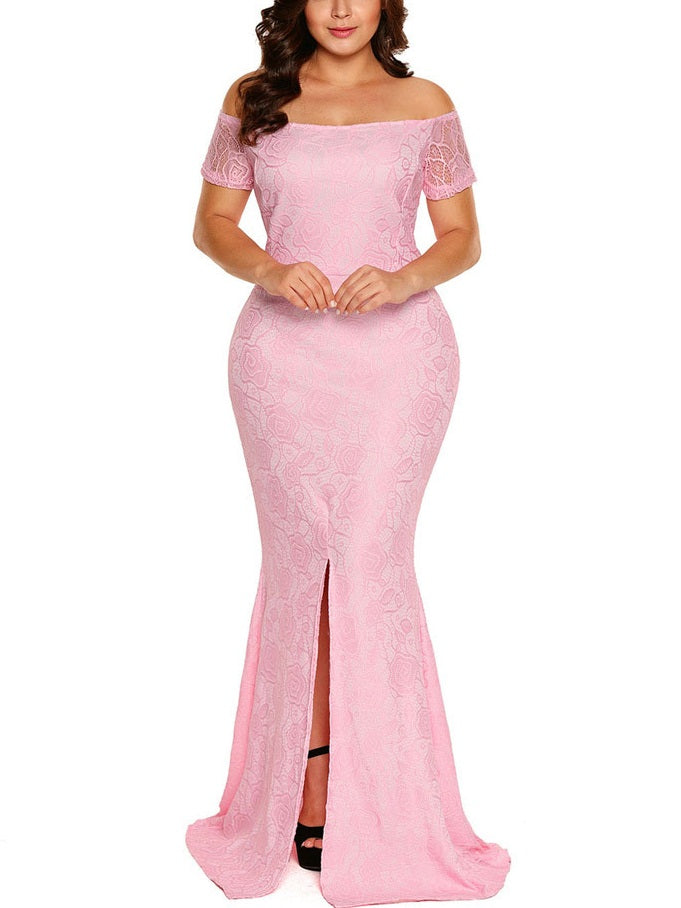 Pink lace fishtail maxi dress Clearance