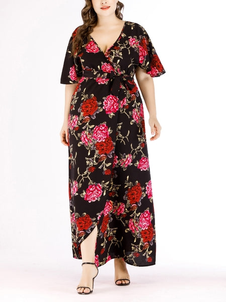 Wrap Floral Maxi Dress (EXTRA BIG SIZE)