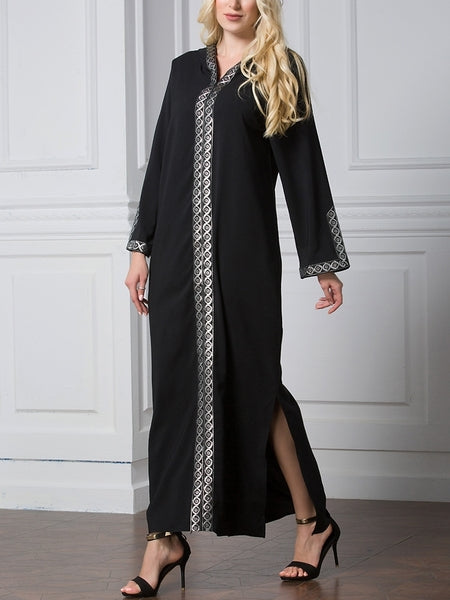 Ghadiya Black Jubah Abaya Plus Size Hijab Muslim Embroidered with Hoody Long Sleeve Maxi Dress