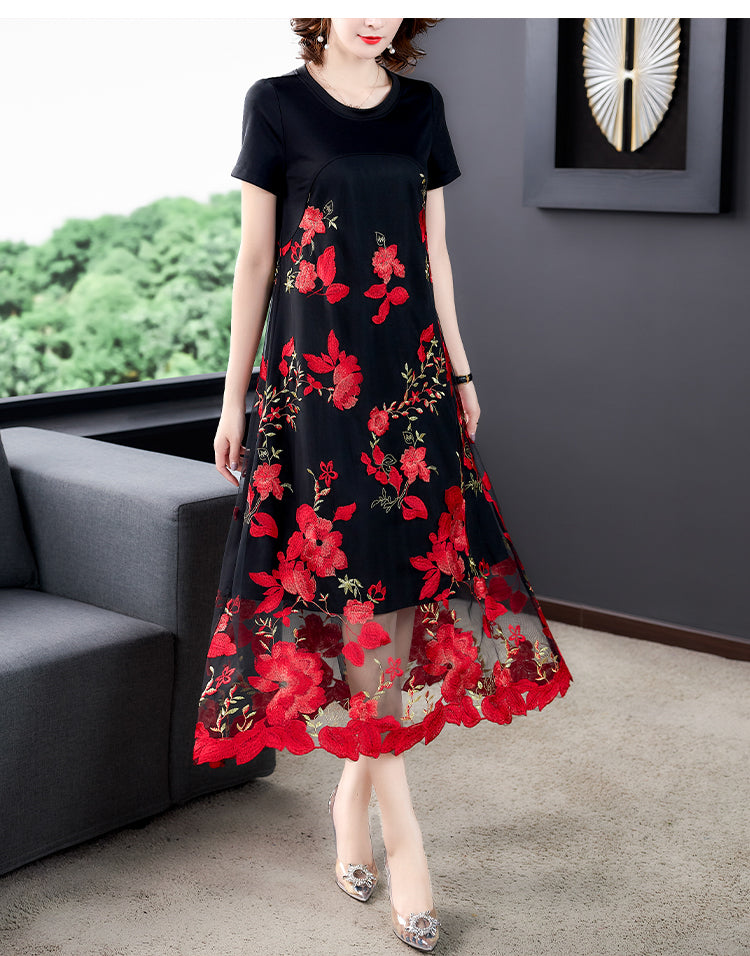 Plus Size Floral Embroidered Oriental Short Sleeve Midi Dress Pluspreorder Plus Size Floral Embroidered Oriental Short Sleeve Midi Dress Pluspreorder