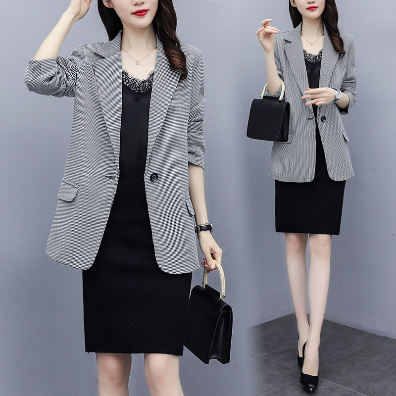 Kelsa Plus Size Work Houndstooth Blazer Jacket