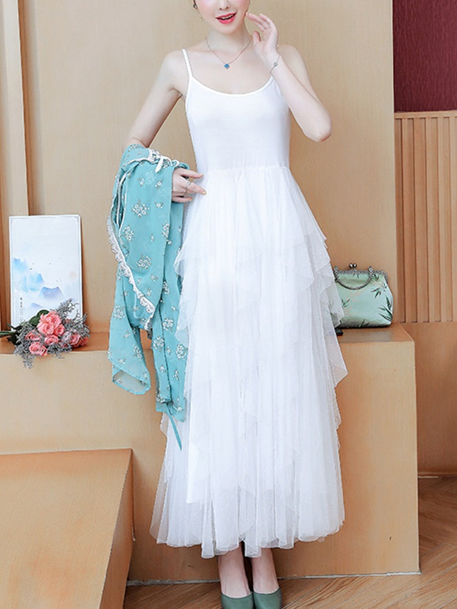 Lakenn Plus Size White Tulle Sleeveless Maxi Dress