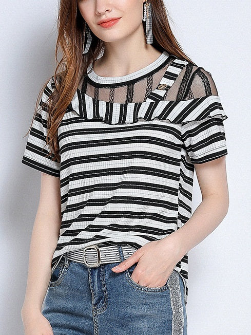 Pixie Black and White Stripe Knit Tee Shirt Top