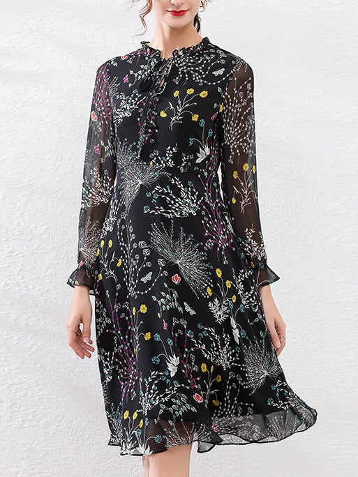 Kessly Plus Size Botanic Floral Long Sleeve Dress