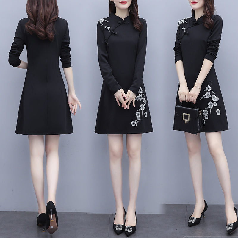 Leire Plus Size Black Cheongsam Dress