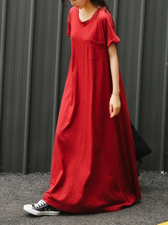 Oversized Red Maxi Cotton Tee Dress