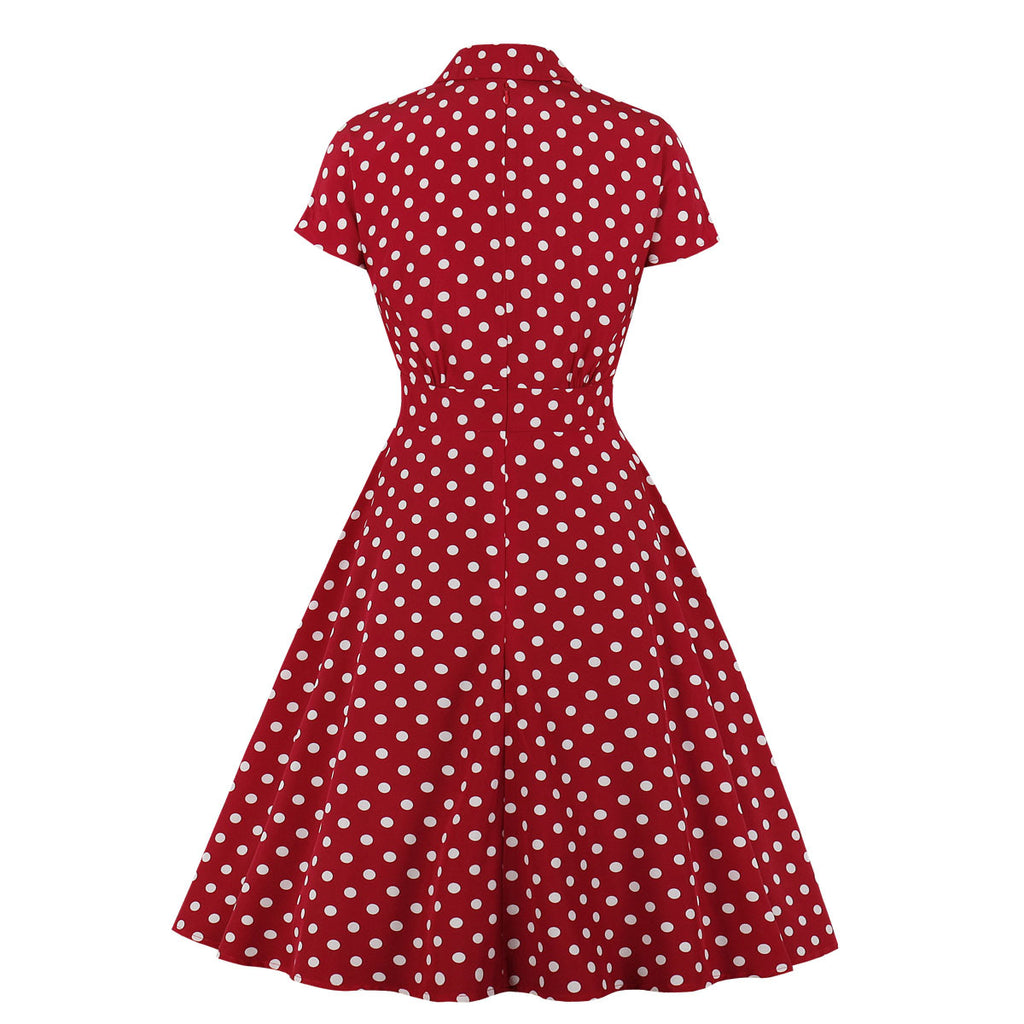 Plus Size Red Polka Dots Vintage Swing Short Sleeve Dress – Pluspreorder