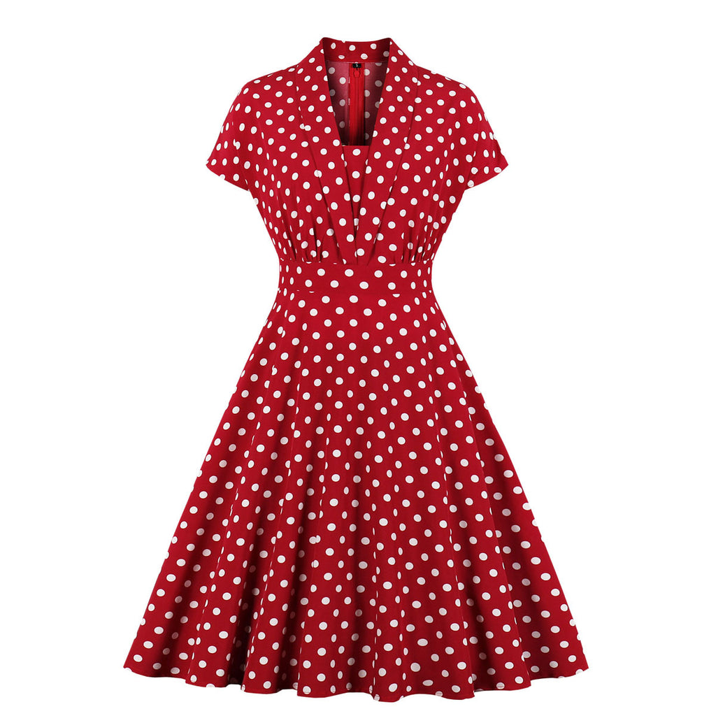 Plus Size Red Polka Dots Vintage Swing Short Sleeve Dress