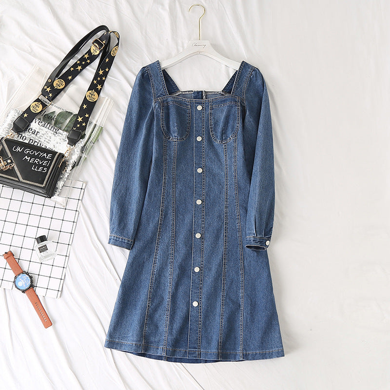 Kisha Plus Size Bustier Denim Long Sleeve Dress