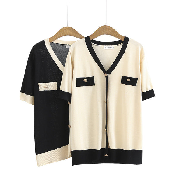 Plus Size Knit Chanel-Esque Short Sleeve Top