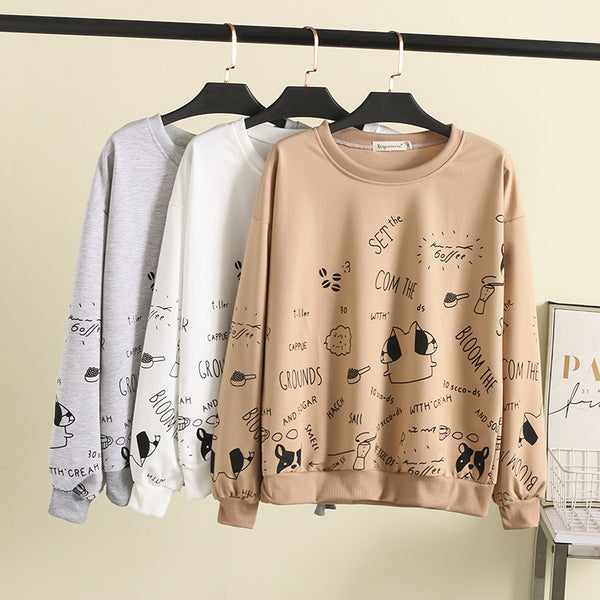 Plus Size Cute Print Sweat Shirt Long Sleeve Top