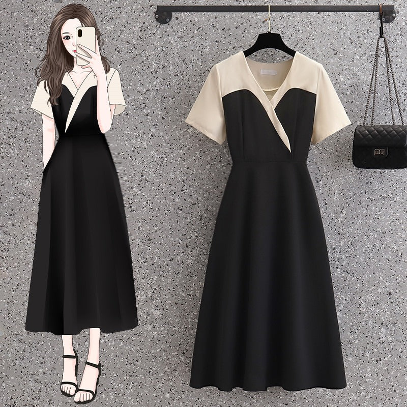 Plus Size Korean Monochrome Midi Dress