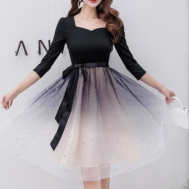 Plus Size Sweetheart Tulle Ombre Formal Mid Sleeve Dress