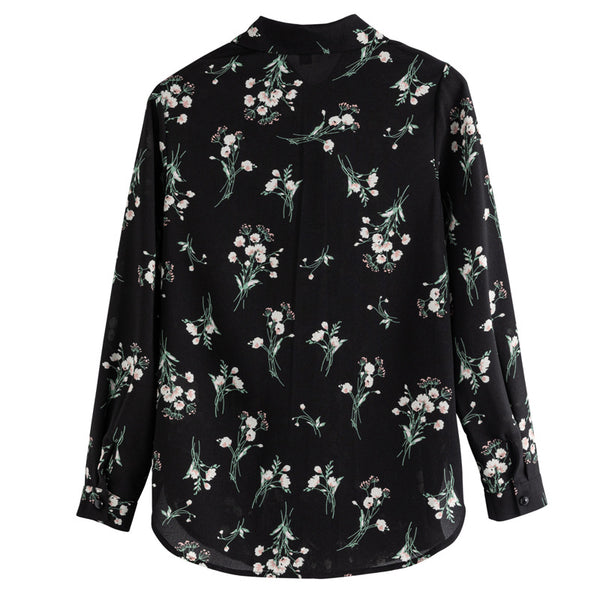 Plus Size Floral Chiffon Button Long Sleeve Shirt Blouse