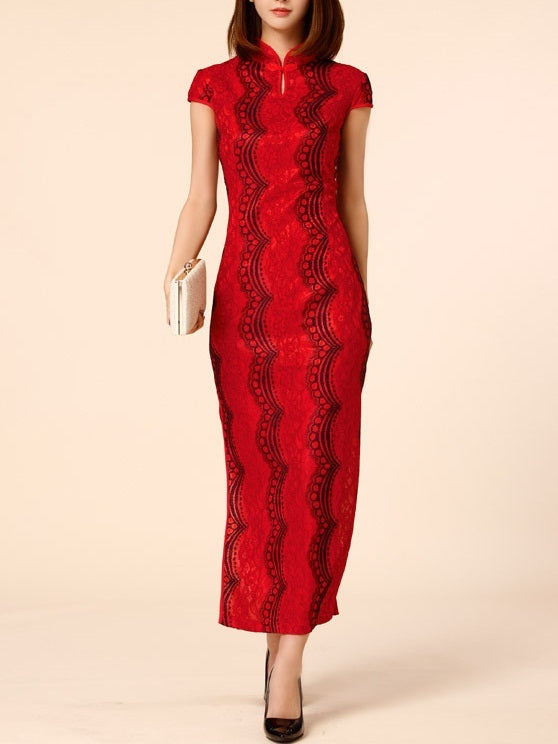 (M-3XL) Kalmia Red Maxi Plus Size Cheongsam Qipao Dress