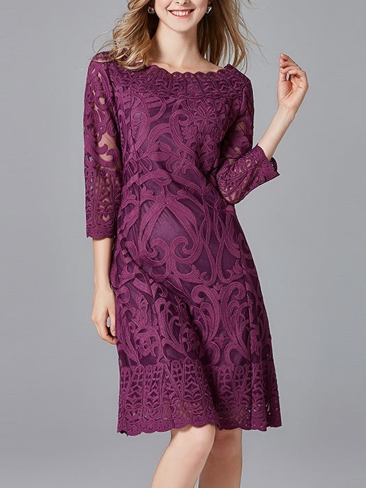 Maevyn Purple Boatneck Lace Dress