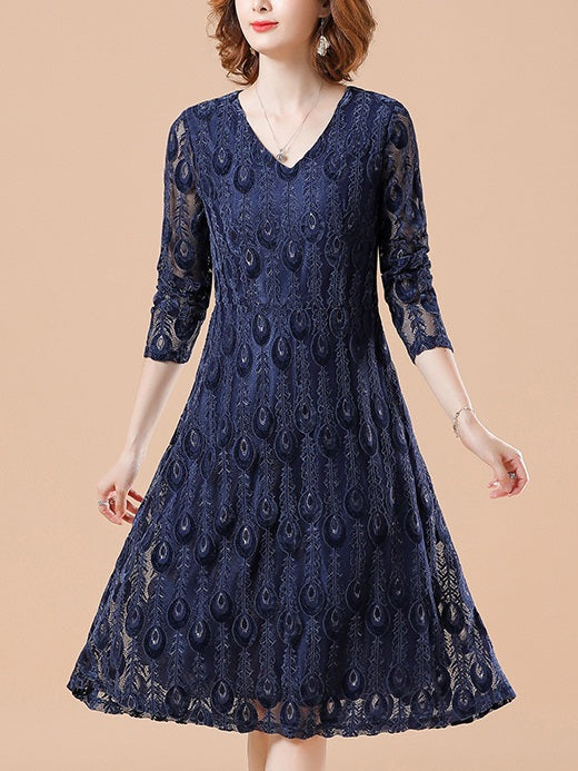 Kelsee Plus Size Peacock Lace Evening Formal Part Long Sleeve Dress