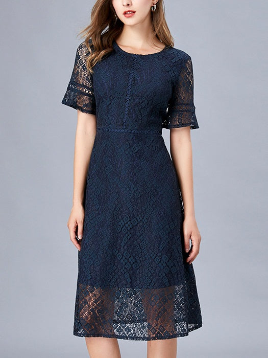 Kaelah Plus Size Blue Lace Midi Dress