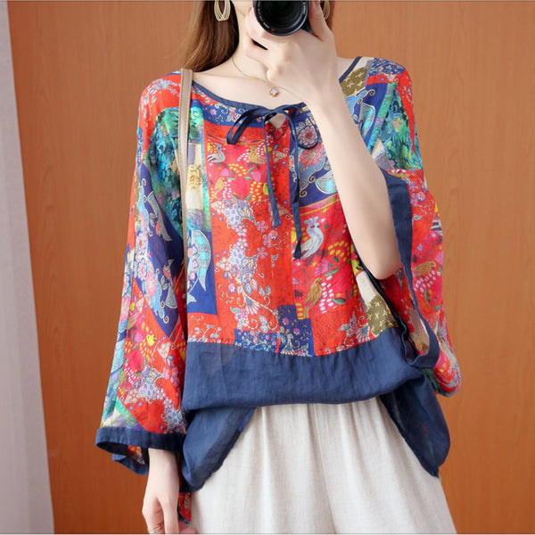 Leocadia Plus Size Ethnic Batwing Long Sleeve Blouse