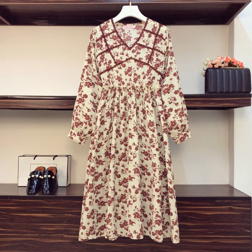 Plus Size Oriental Floral Long Sleeve Dress