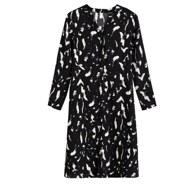 Plus Size Notch Neck Art Print Long Sleeve Shirt Dress