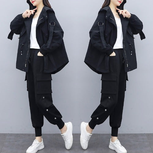 Leisha Plus Size Windbreaker Utility Jacket And Trackpants Set