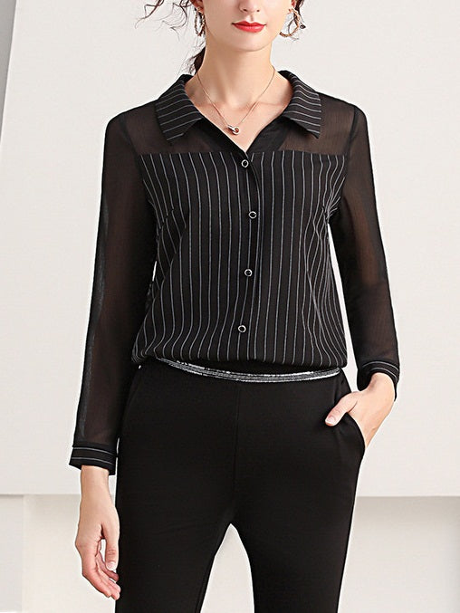 Kristal Plus Size Stripe Layer Long Sleeve Shirt Blouse