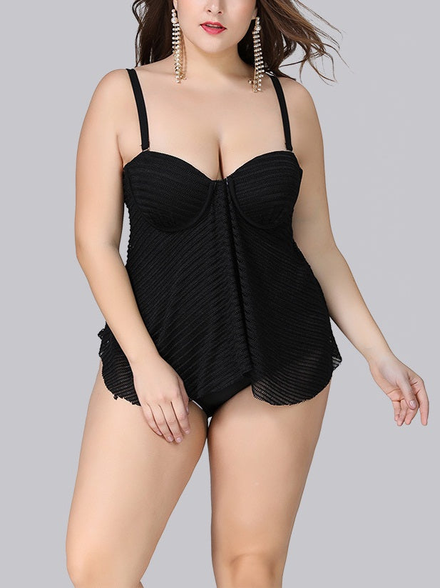 Seiren Black Bustier Sweetheart Neckline Tankini Top and Underwear Bottoms Swimsuit Two Piece Set $79.90