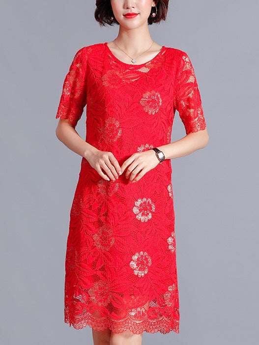 Rogue Red Shimmer Lace S/S Dress