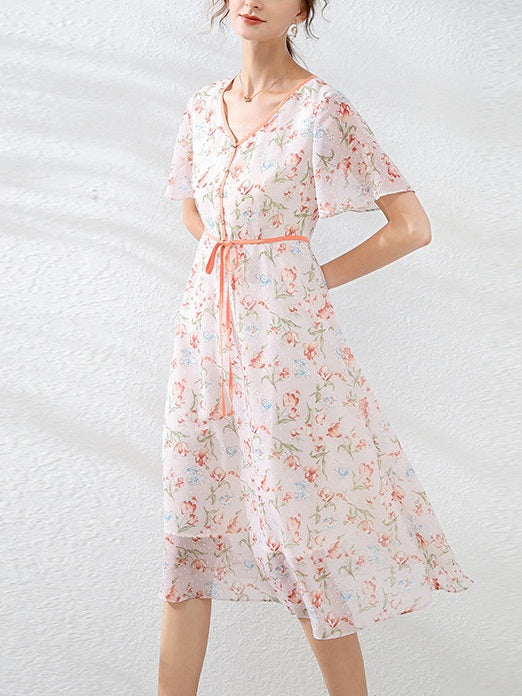 Ketina Plus Size Floral Short Sleeve Midi Dress