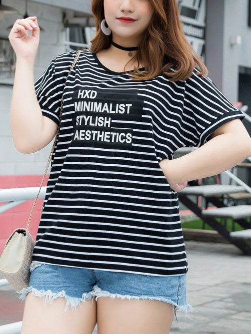 Sine Stripes and Words S/S Tee Shirt Top (EXTRA BIG SIZE)