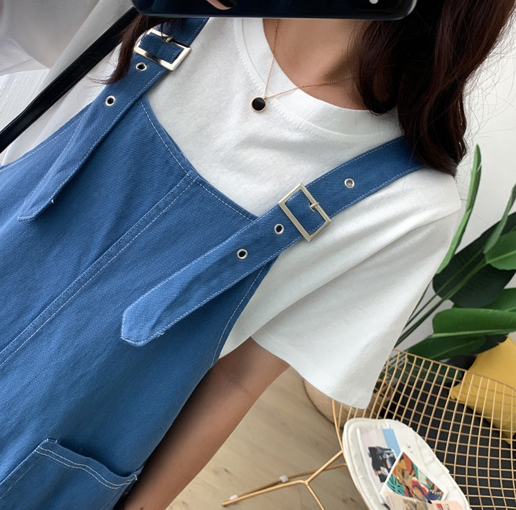 Dungaree dress sales with white shirt