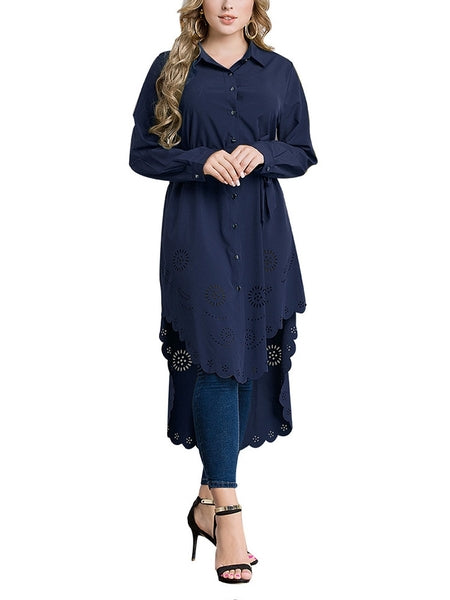 (M-6XL) Gisela Flora Cutouts Longer Back Shirt Tunic (4 Colour)