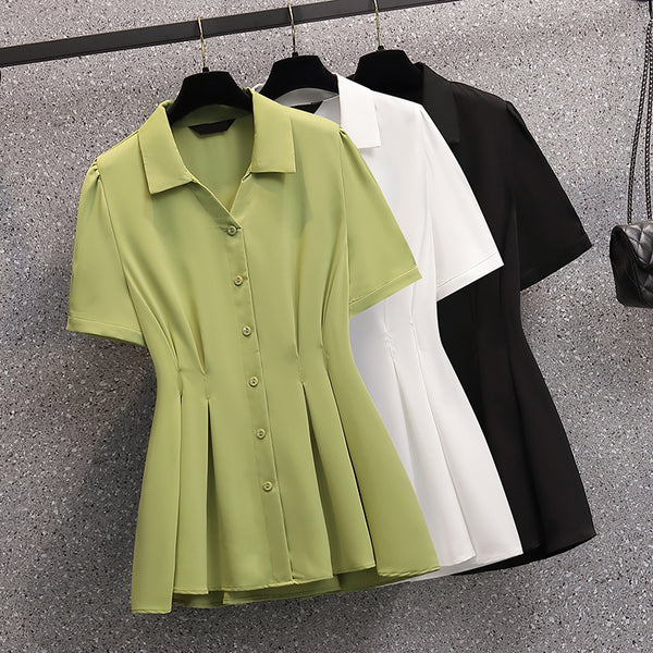 Plus Size Peplum Pleat Shirt Blouse