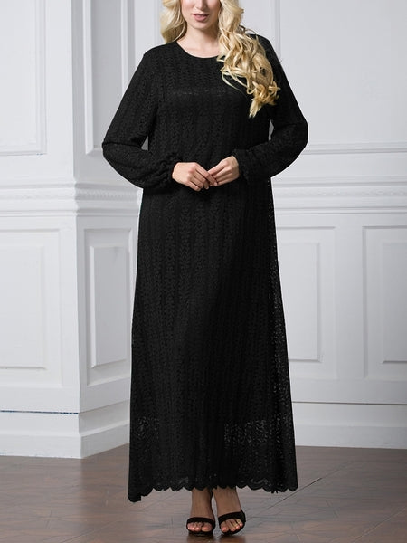 (Black) (3 Colour) (L-7XL) Giovanna Lace Plus Size Abaya Long Sleeve L/s Maxi Dress