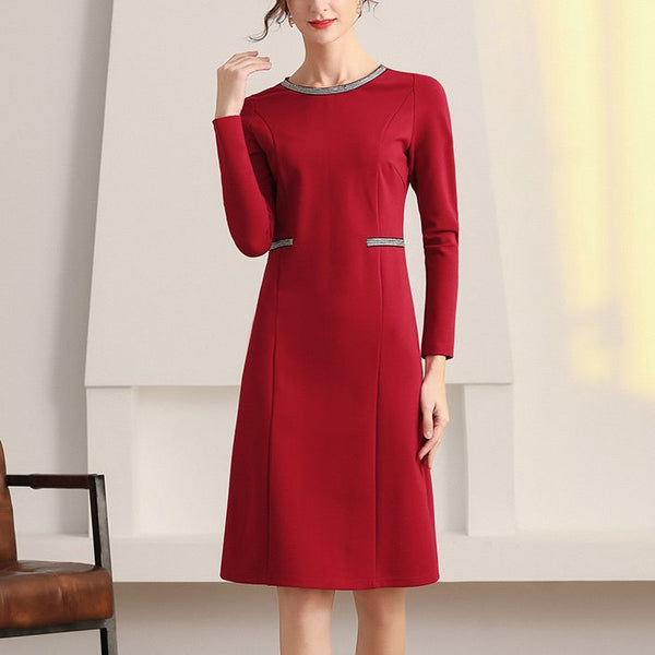 Plus Size Shimmer Round Neck Long Sleeve Dress