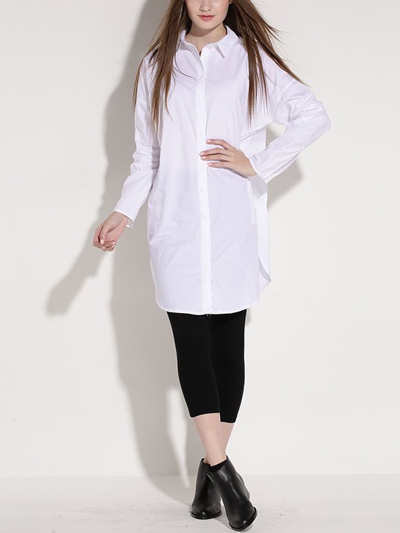 (Ready Stock White 4XL*1) Plus Size White Long Sleeve Top Tunic Shirt