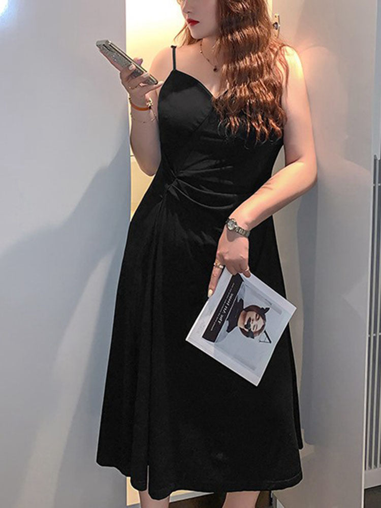 Leola Plus Size Black Sexy Midi Dress