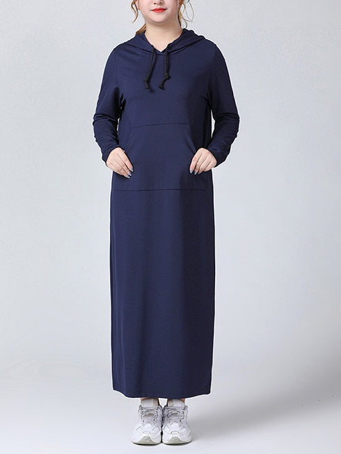 (XL-12XL)Sutton Plus Size Sweater Hoody Long Sleeve Midi Dress (Blue, Red, Black, Grey) (EXTRA BIG SIZE)