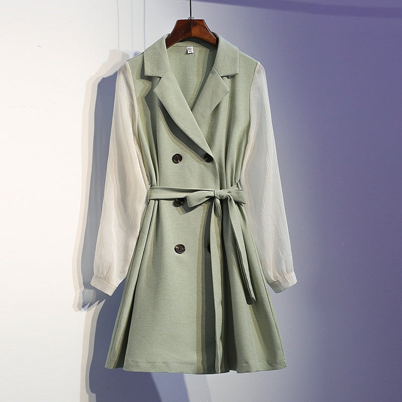 Shannon Trench Coat Double Breast L/S Shirt Dress (Green, Black)